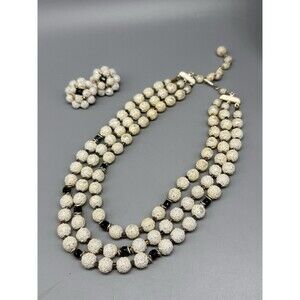 3 Strand Japan Frosted & AB Bead Necklace & Earring Set